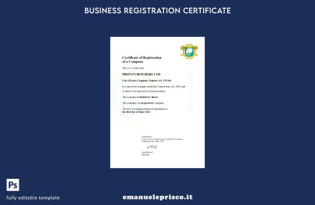 stile verificato Certificato di registrazione della Costa d'Avorio Modello Word 